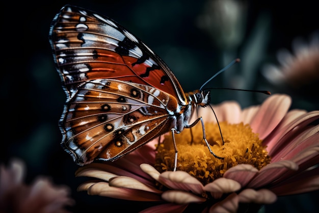 Un papillon sur une fleur avec le mot papillon dessus