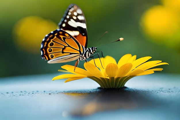 Un papillon sur une fleur avec le mot papillon dessus