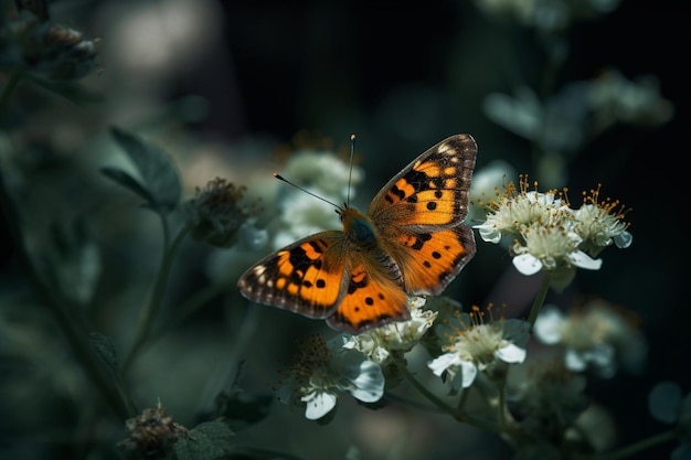 Photo un papillon sur une fleur avec le mot papillon dessus