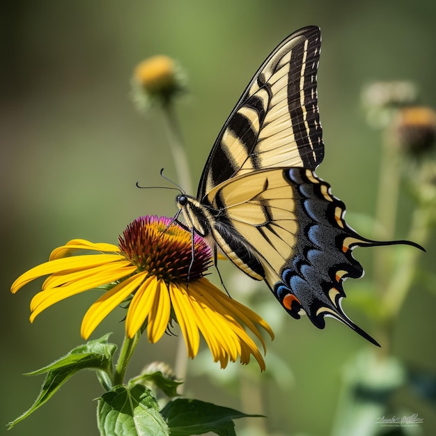 Un papillon sur une fleur avec le mot " tigre " en bas.