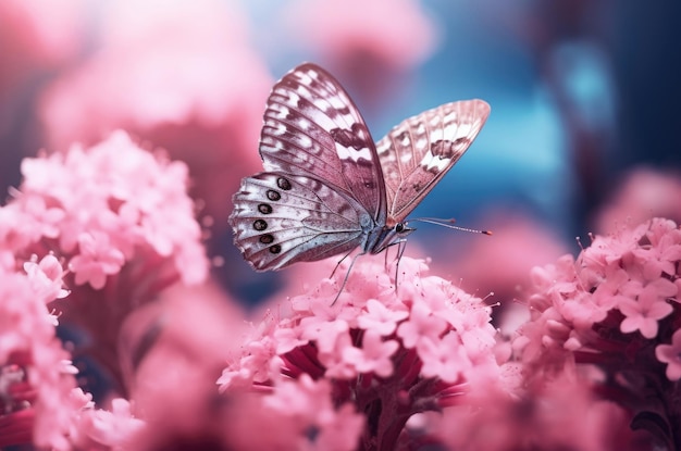 Papillon sur une fleur rose