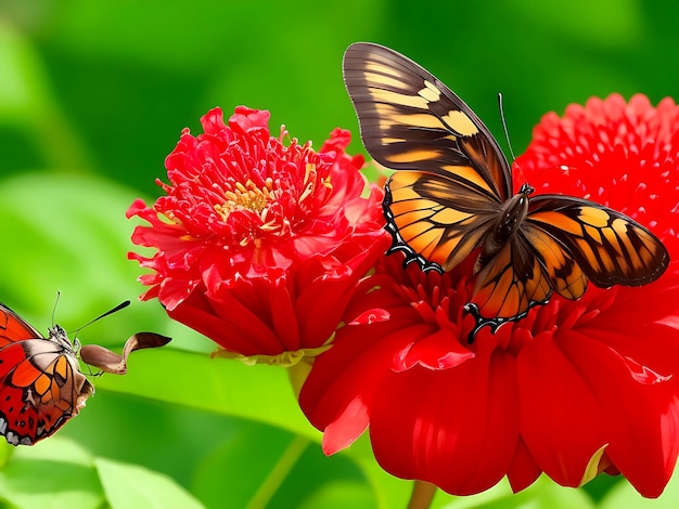 un papillon sur une fleur rouge