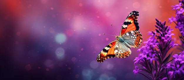 Un papillon sur une fleur de teinte violette