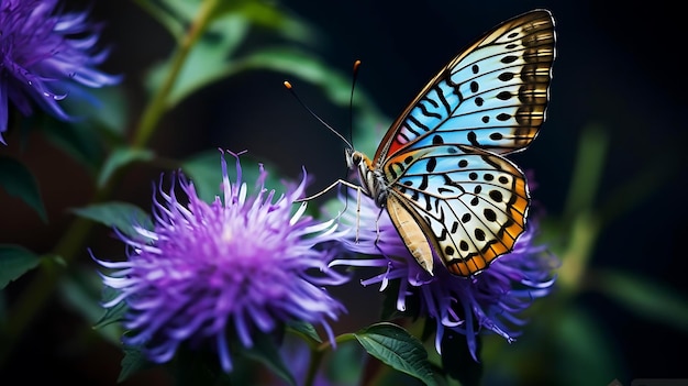 Un papillon sur une fleur violette