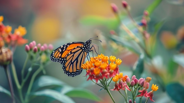 papillon sur les fleurs Belle image dans la nature du papillon monarque AI Generative