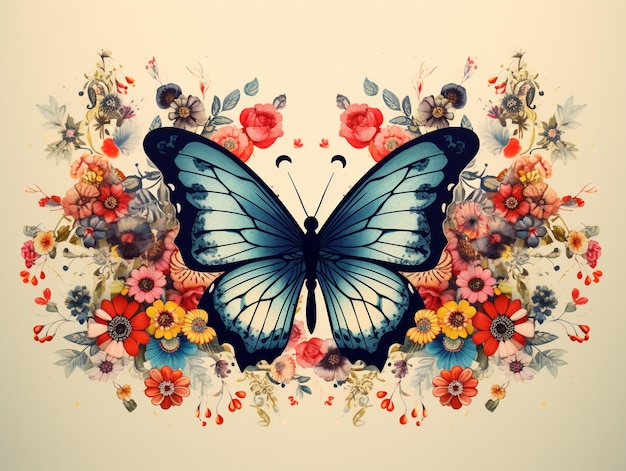 Photo papillon et fleurs nature illustration