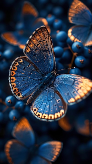 Photo un papillon sur fond bleu avec les mots 