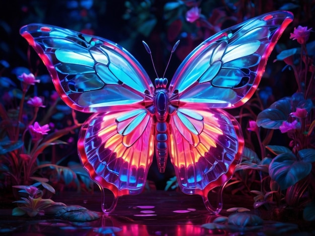 un papillon avec un fond coloré et un reflet du papillon