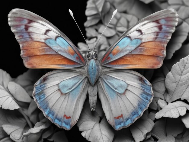 Papillon sur un fond gris gros plan macro