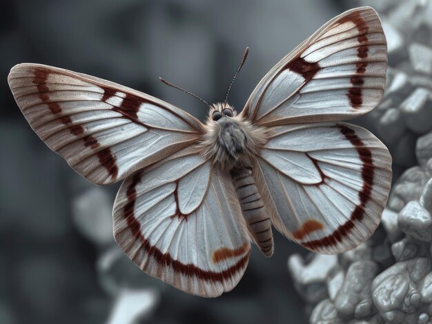 Papillon sur un fond gris gros plan macro