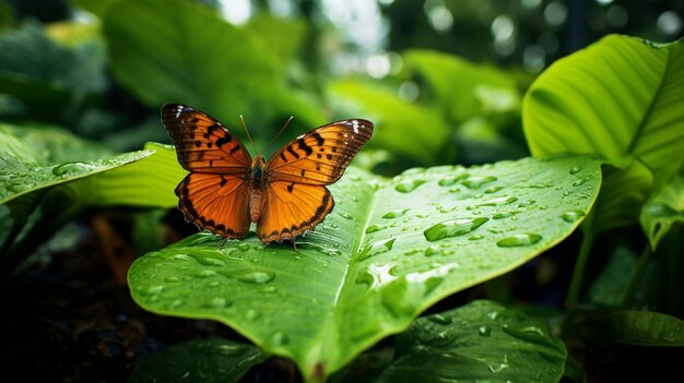 papillon sur fond naturel de feuilles vertes