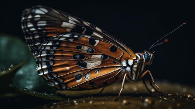 Un papillon avec un fond noir et des ailes blanches