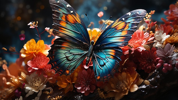 Un papillon gracieux au milieu des fleurs