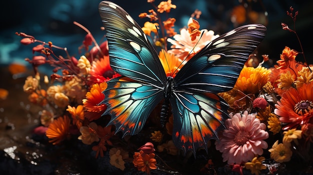 Un papillon gracieux au milieu des fleurs