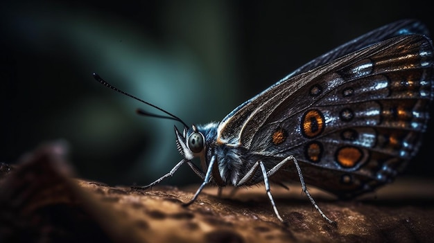 Un papillon avec un grand oeil et un fond noir