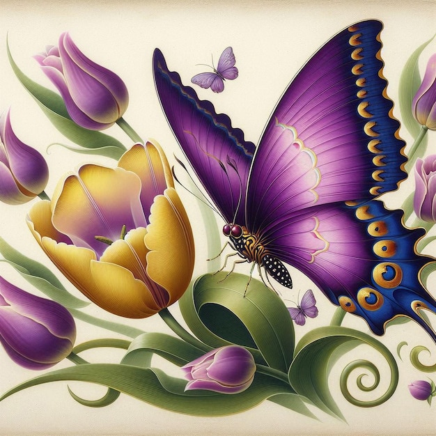un papillon et une illustration de fleur avec un papillon dessus