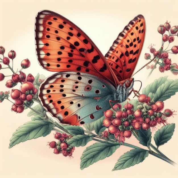 Photo papillon sur l'illustration des fleurs