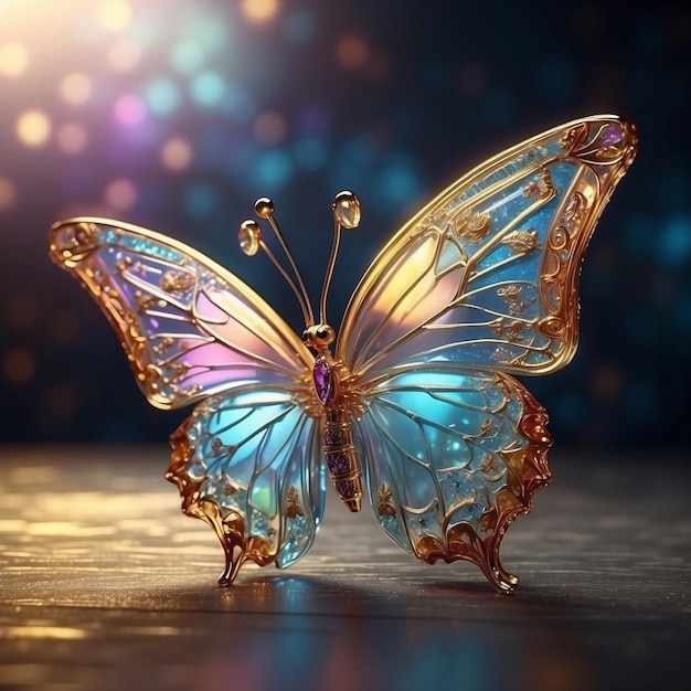 Un papillon iridescent extrêmement délicat en verre