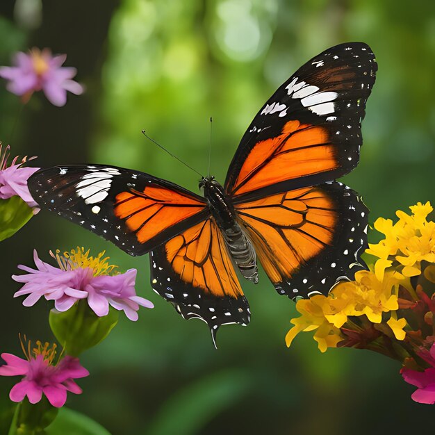 un papillon monarque est sur une fleur dans le jardin