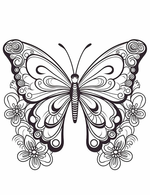 un papillon avec un motif de fleurs et de papillons.