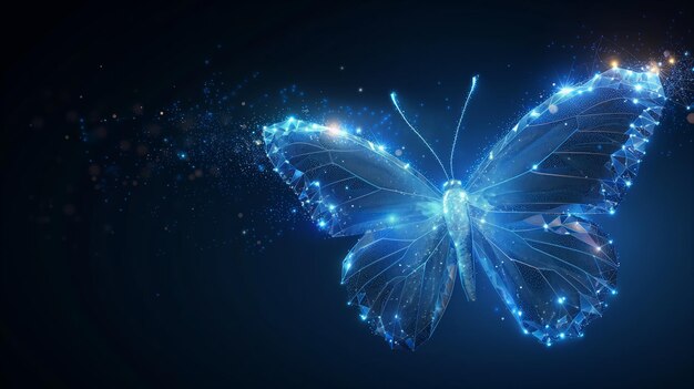 Un papillon numérique lumineux sur un fond sombre