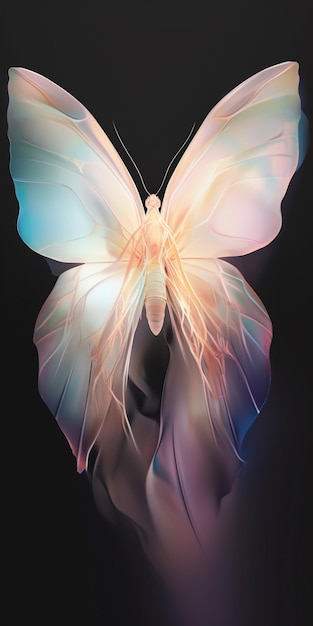 Un papillon peint en bleu et rose