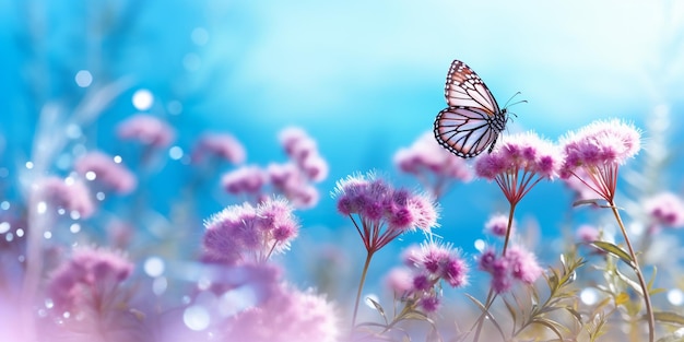 Papillon sur une prairie de fleurs Beau fond de nature avec génération d'IA