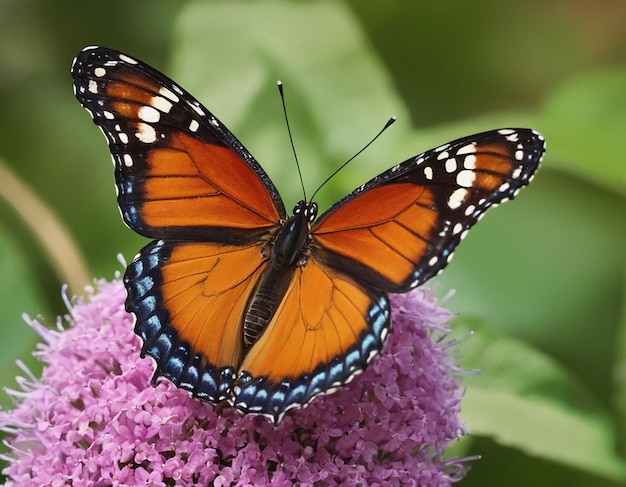 Photo le papillon à queue d'hirondelle sur la fleur et l'eau