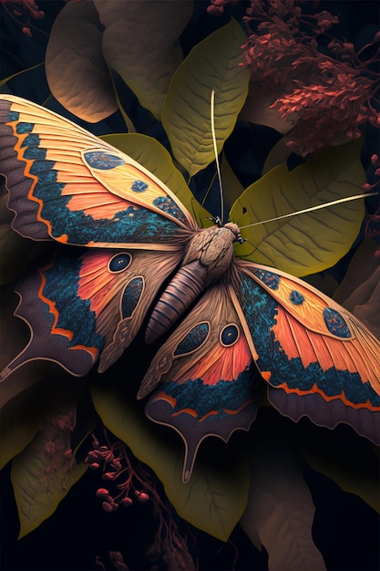 Papillon qui est assis sur certaines feuilles générative ai