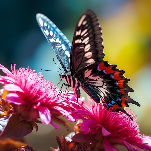 un papillon qui est sur certaines fleurs