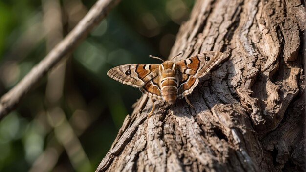 Un papillon reposant sur une écorce d'arbre texturée