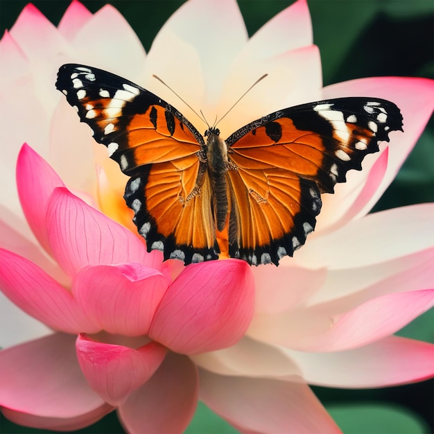 Papillon reposant sur une fleur de lotus