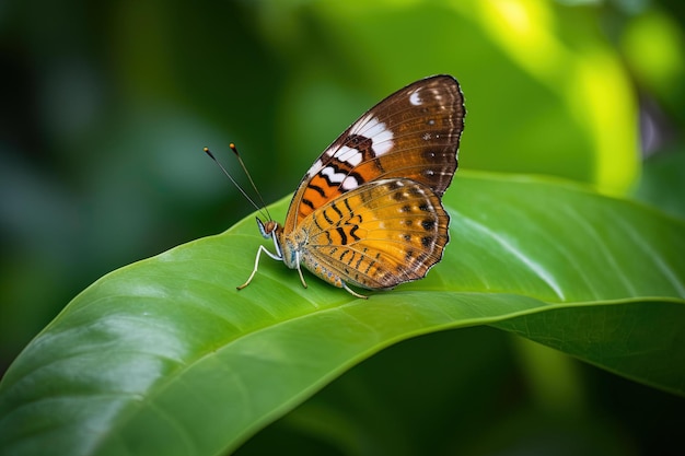 Un papillon repose sur une feuille dans la forêt amazonienne.