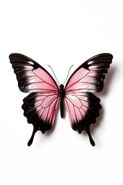 papillon rose pâle et noir sur fond blanc