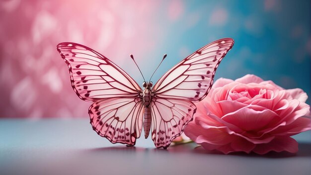 Photo un papillon rose vibrant sur des roses en fleurs