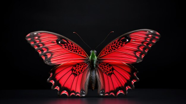 Photo un papillon rouge avec des taches noires sur ses ailes est montré ai