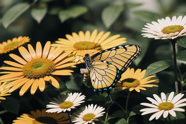 Photo un papillon se reposant sur une marguerite ensoleillée