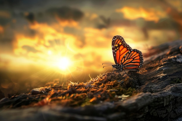 Un papillon sur une surface rocheuse