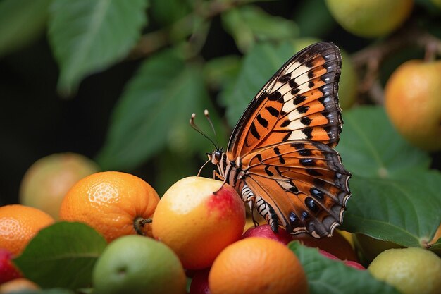 Photo le papillon tigre ismenius est assis dans un fruit.