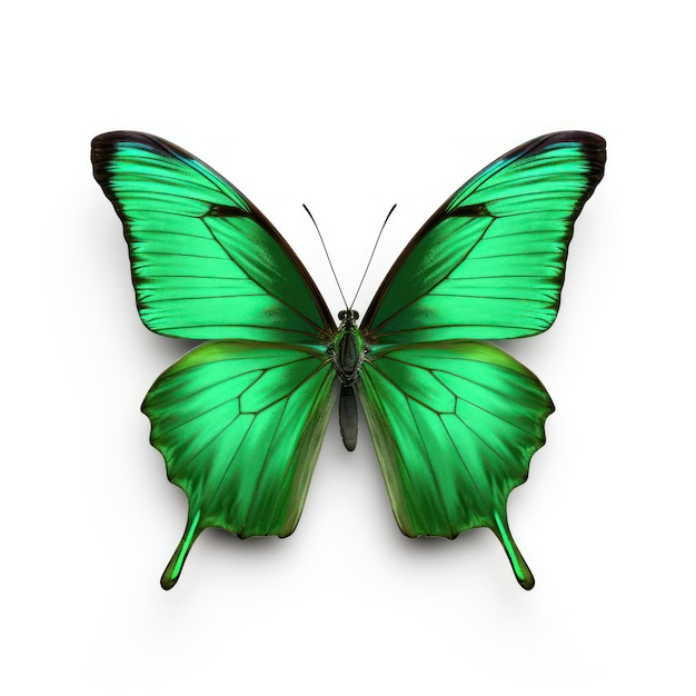 Photo un papillon vert brillant isolé sur un fond blanc propre