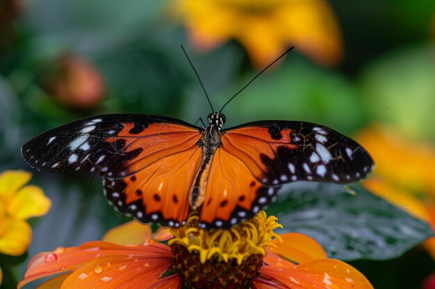 Un papillon vibrant délicatement perché sur une fleur colorée mettant en valeur la beauté de la nature de près