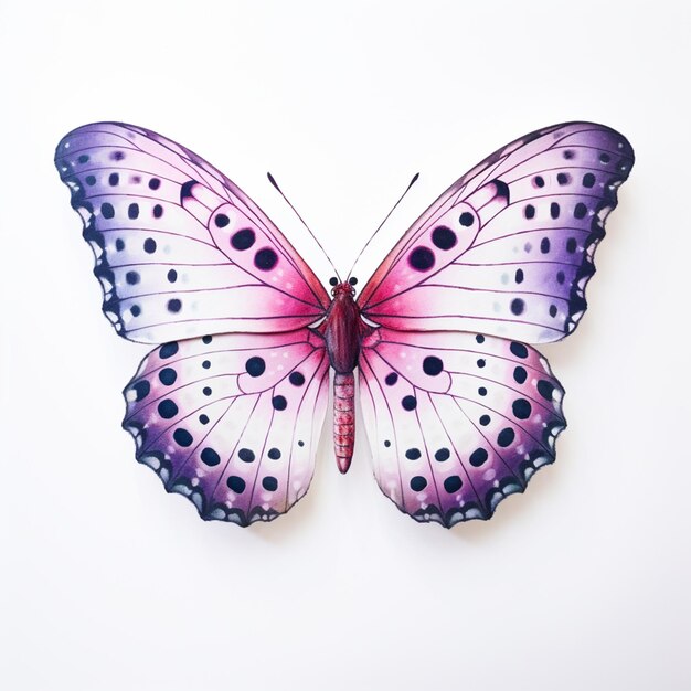 Photo papillon violet et noir avec des pointes polka sur les ailes sur une surface blanche