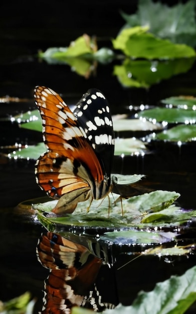 Photo un papillon volant avec de l'eau et un fond noir