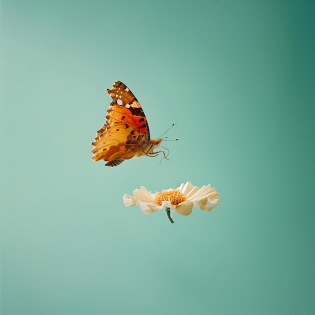 Photo un papillon vole dans les airs avec une fleur