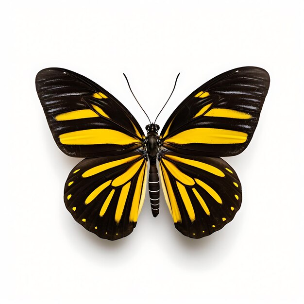 Photo papillon zèbre à ailes longues présentant sa longue séance photo vue de dessus de beauté sur fond blanc