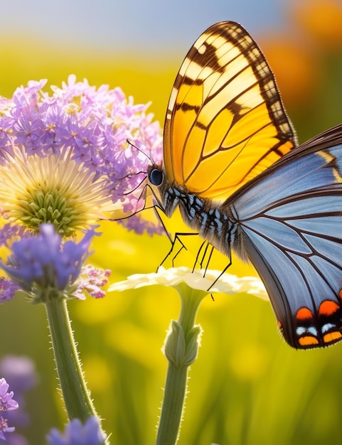 Des papillons de ballet capricieux parmi les fleurs sauvages dans une prairie ensoleillée