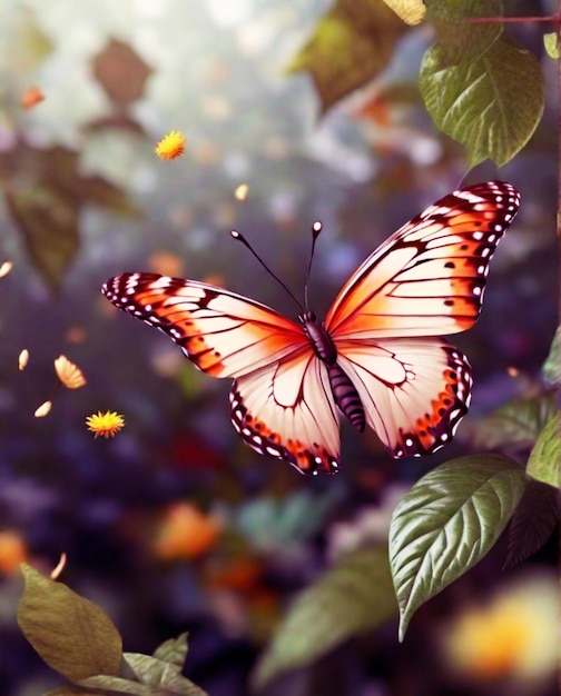 Des papillons colorés volent Des papillons à motifs de feuilles volent