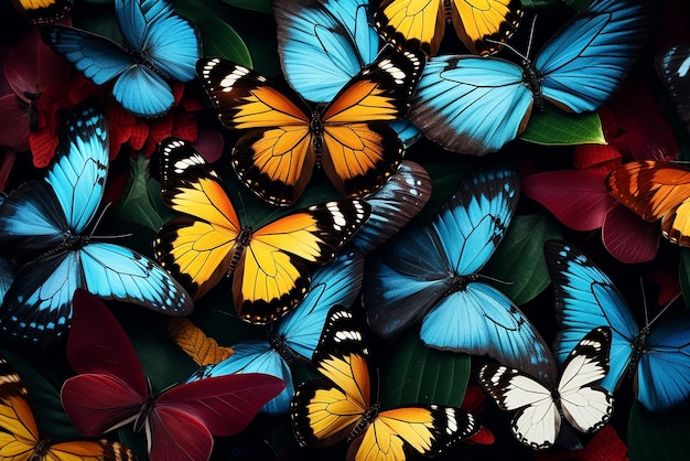 Papillons de différentes couleurs formant un fond