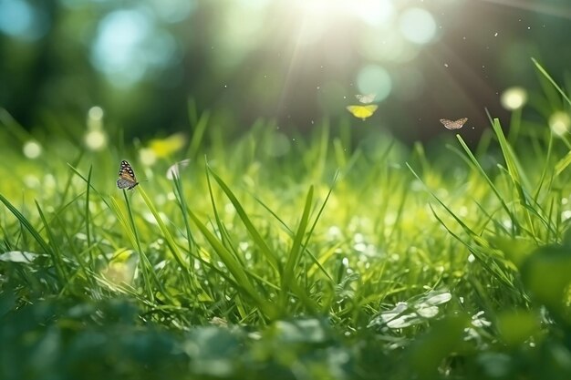 Papillons sur l'herbe au soleil