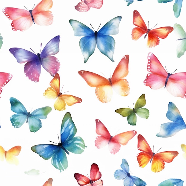 Des papillons peints de différentes couleurs sur un fond blanc